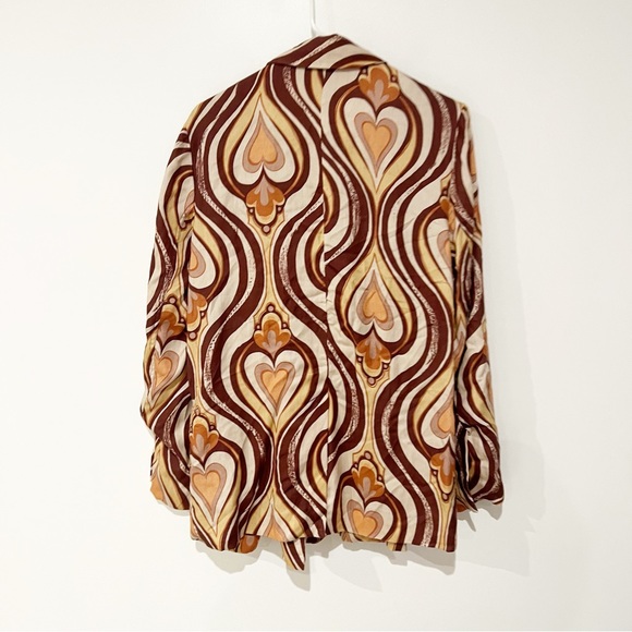 Free People On The Way Out Printed Retro Brown Heart Suit Jacket Only Size 6 - Picture 3 of 8